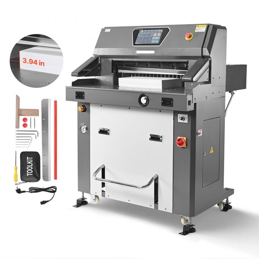 VEVOR Electric Paper Cutter, Metal Hydraulic Paper Cutter Machine, 660 mm Cutting Width, 100 mm Cutting Thickness, Large Size Electric Guillotine Trimmer with Infrared Function and Spare Blade
