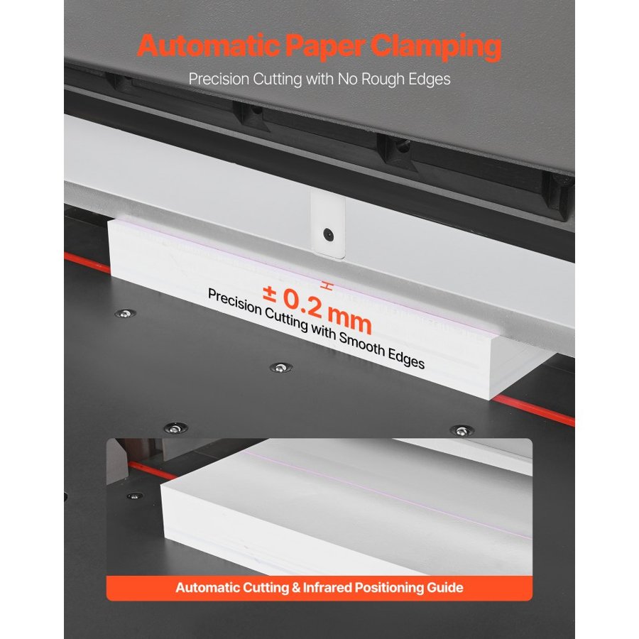 VEVOR Electric Paper Cutter, Metal Hydraulic Paper Cutter Machine, 660 mm Cutting Width, 100 mm Cutting Thickness, Large Size Electric Guillotine Trimmer with Infrared Function and Spare Blade