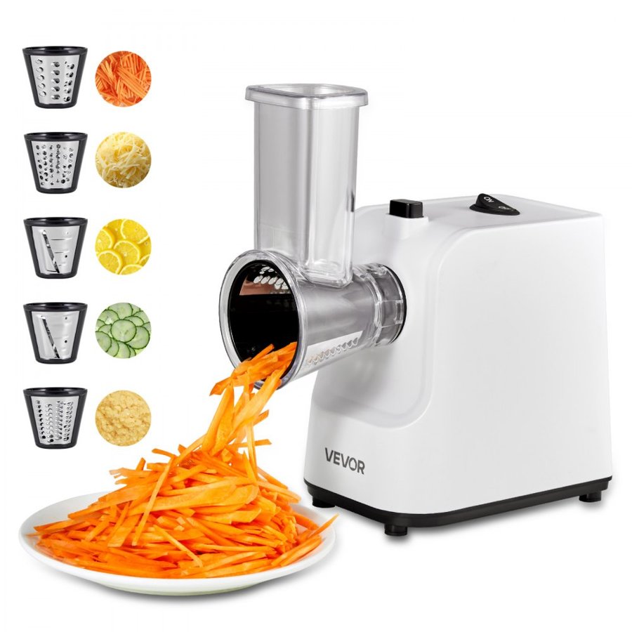 VEVOR Electric Cheese Grater Salad Maker, 200W Salad Shooter, Electric Vegetable Slicer Shredder Chopper for Fruits with 5 Attachments, Stainless Steel Food Cutter for Vegetables, and Cheeses