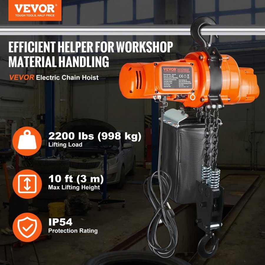 VEVOR Ceiling Mounted Electric Hoist – 2200 lbs, 10 ft Lift