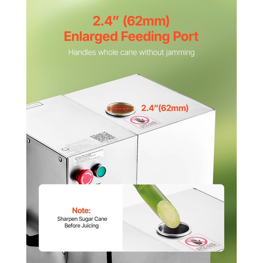 VEVOR Commercial Sugar Cane Juicer, 800W Electric Sugarcane Juicer Machine with 300KG/H High Output, 4 Stainless Steel Rollers, Sugar Cane Press Juice Extractor Squeezer for Home/Commercial Use