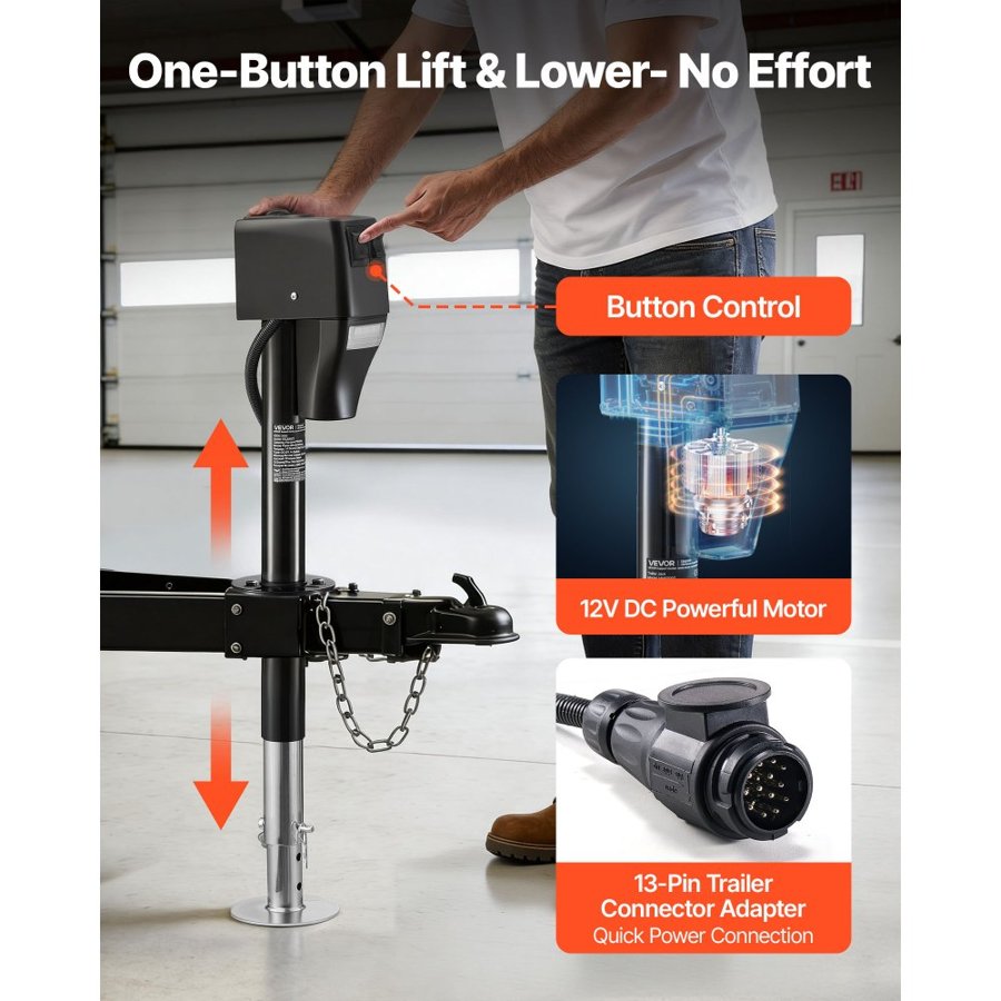 VEVOR 5000 lb Electric Trailer Jack – Drop Leg, 13-Pin