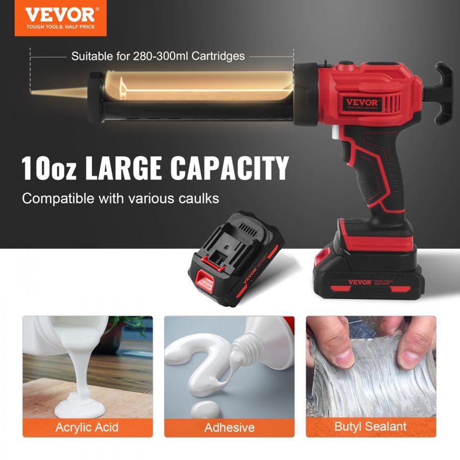VEVOR Electric Caulk Gun – 20V 10oz/300ml, 4 Speeds