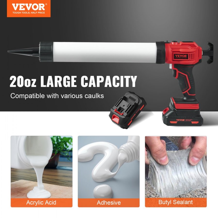VEVOR Cordless Electric Caulking Gun – 20V, 600ml, 4-Speed