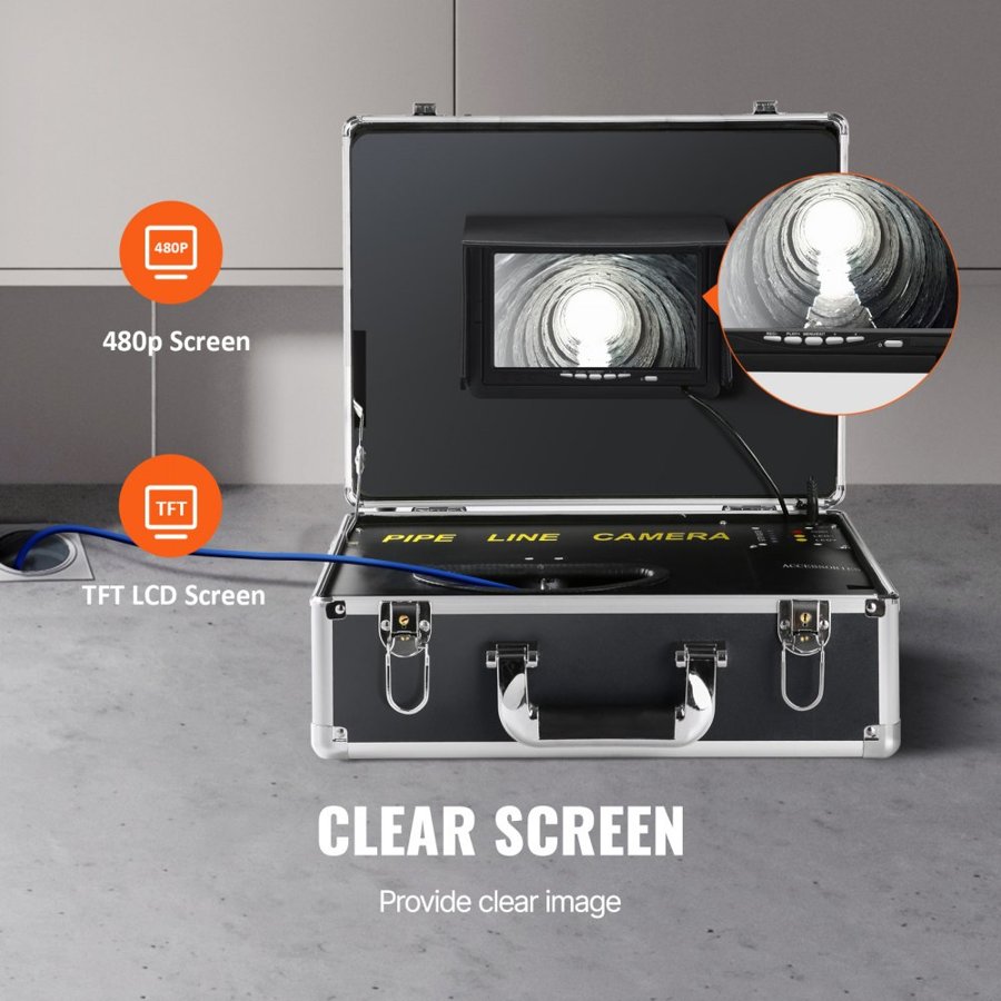 VEVOR Sewer Pipe Inspection Camera – 40m, 7" Screen, 1000TVL