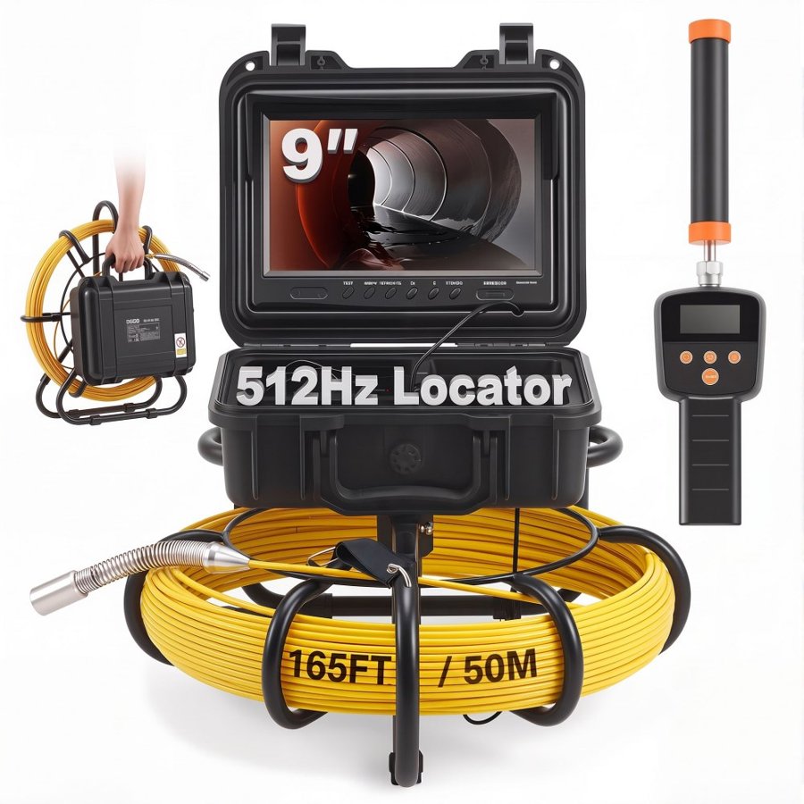 VEVOR Drain Inspection Camera – 9" 720p, 512Hz Sonde, 165 ft