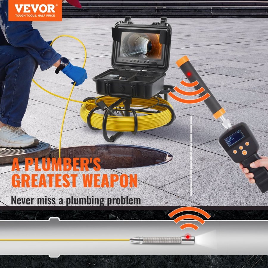 VEVOR Drain Inspection Camera – 9" 720p, 512Hz Sonde, 165 ft