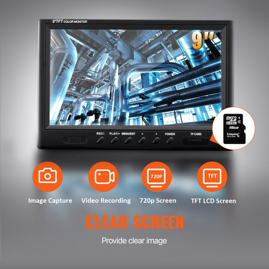 VEVOR Drain Inspection Camera – 9" 720p, 512Hz Sonde, 165 ft