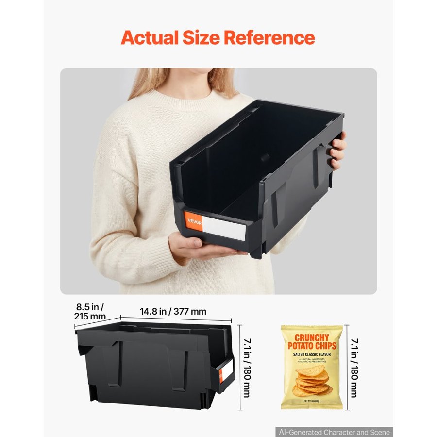 VEVOR Plastic Stackable Storage Bins – 14.8" x 8.5" x 7.1"