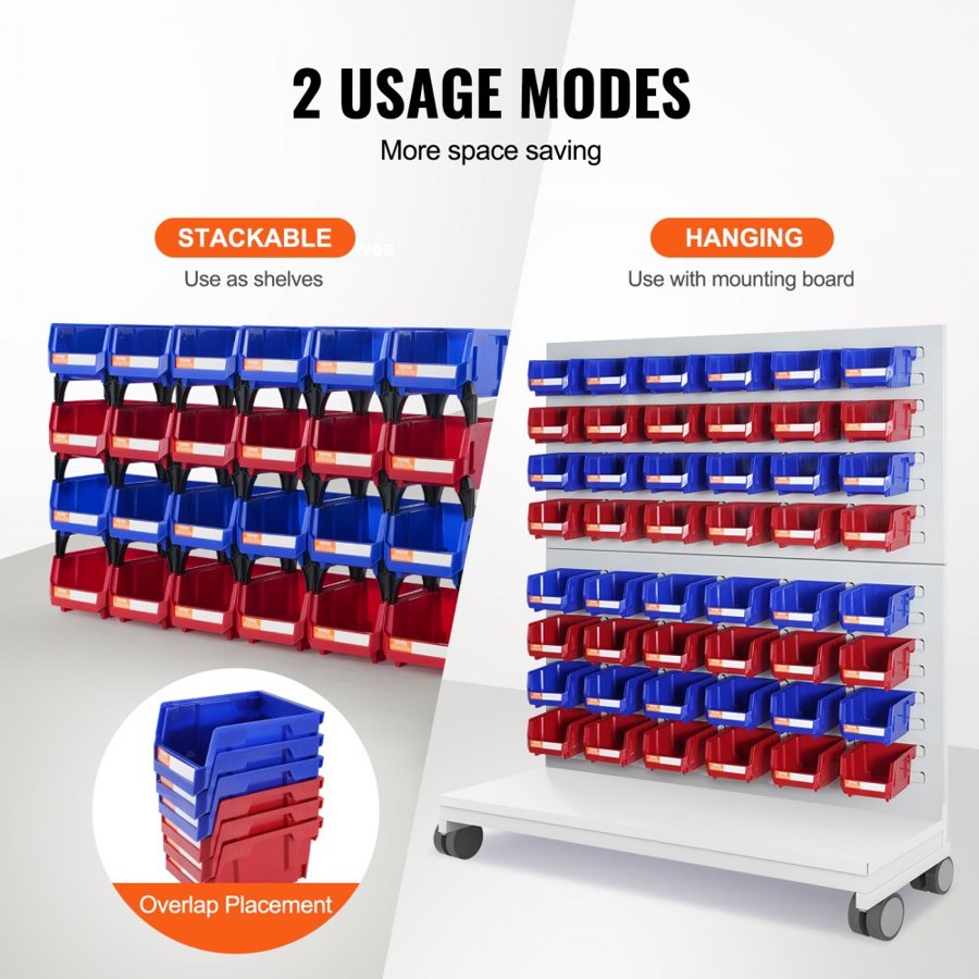 VEVOR Plastic Storage Bin, (5-Inch x 4-Inch x 3-Inch), Hanging Stackable Storage Organizer Bin, Blue/Red, 24-Pack, Heavy Duty Stacking Containers for Closet, Kitchen, Office, or Pantry Organization