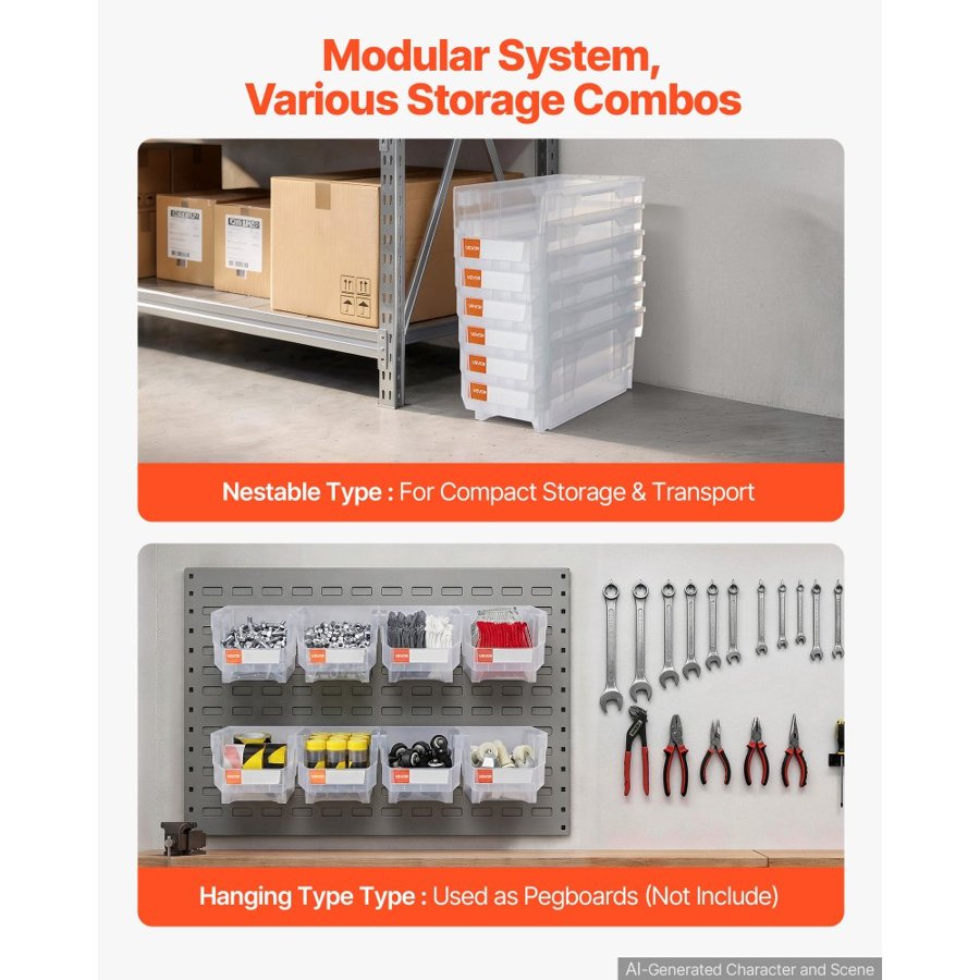 VEVOR Open Front Plastic Storage Bins – 14.8" x 8.5" x 7.1"