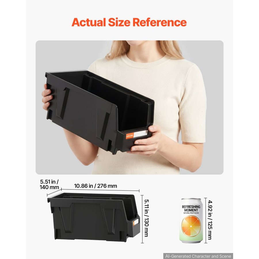VEVOR Black Stackable Storage Bins – 8 Pack, PP, 10.9 in