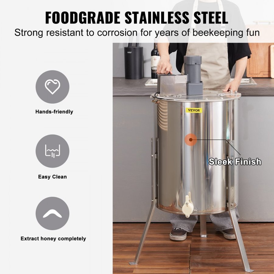 VEVOR Electric Honey Extractor – 4/8 Frames, 140W, 1300 RPM
