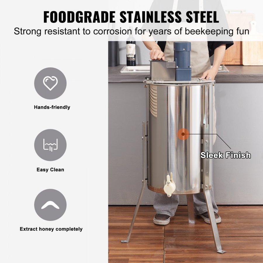 VEVOR Stainless Steel Honey Extractor – 2/4 Frame, 140W