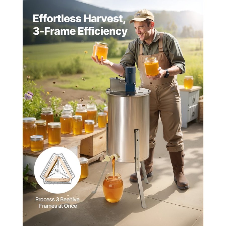 VEVOR 3 Frame Electric Honey Extractor – 140W, 30.6 lbs