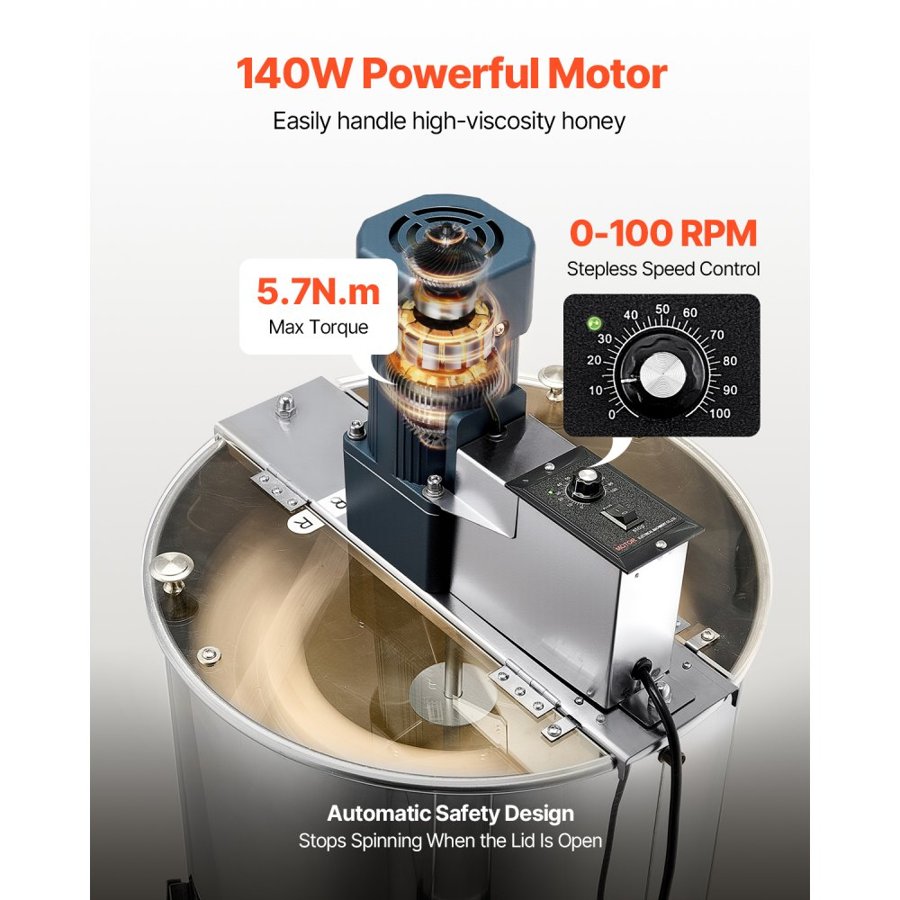 VEVOR 3 Frame Electric Honey Extractor – 140W, 30.6 lbs