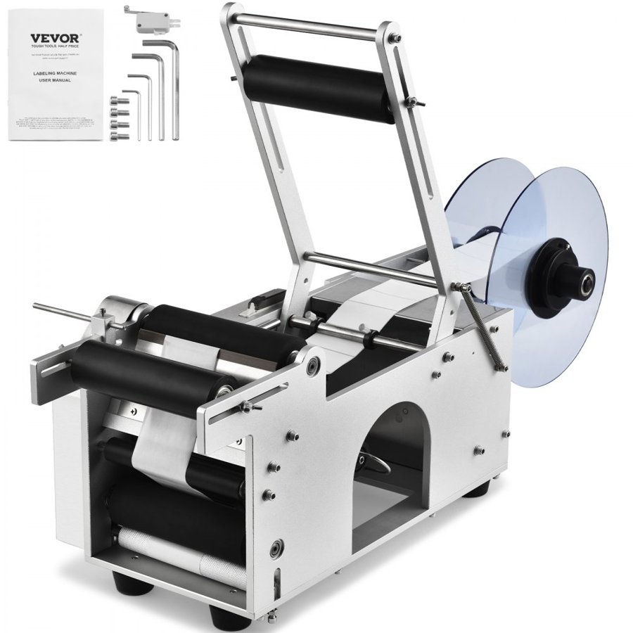 VEVOR Semi-Automatic Round Labeling Machine, 20-50pcs/min, Electric Bottle Label Applicator for Round Bottles, Round Bottle Labeler Suitable for Bottle Diameter 2-12 cm (with Pressing Bar)