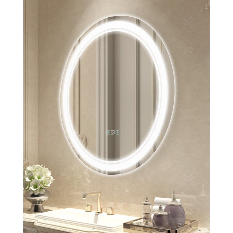 VEVOR LED Bathroom Mirror, 60 cm LED Bathroom Round Vanity Mirror with Frontlit and Backlit, Anti-Fog Memory Mirror with Lights, Stepless 3 Colors Temperature Dimmable Bathroom Mirror, Wall Mounted