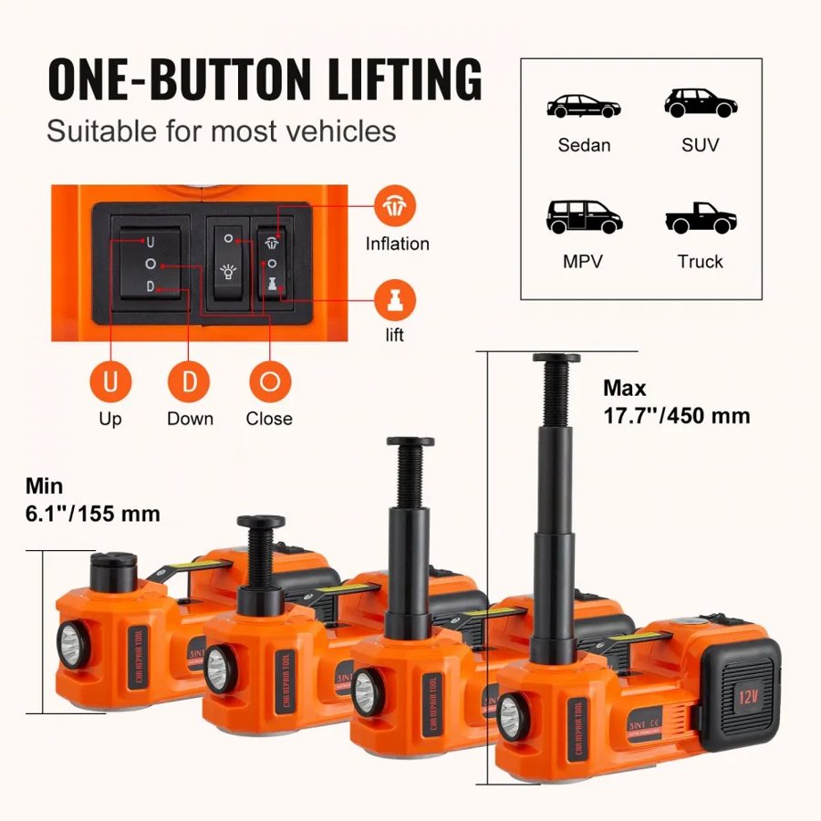 VEVOR Car Jack Electric Wrench – 5 Ton, 12V Car Battery