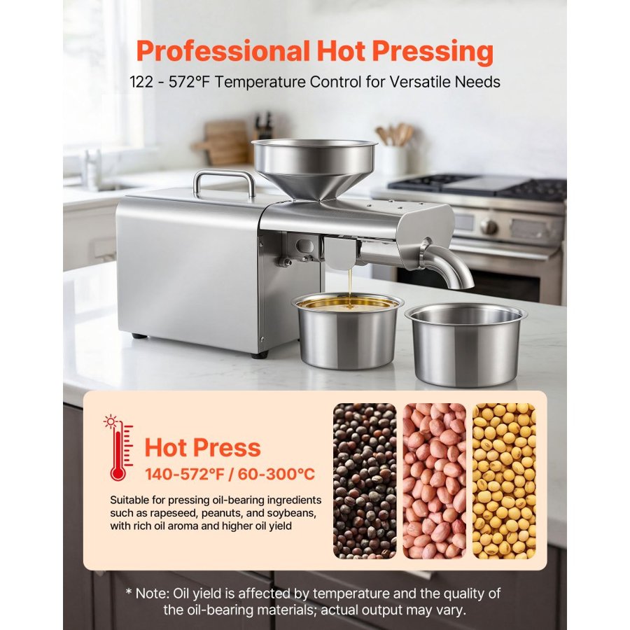 VEVOR Hot Oil Press Machine – 750W, 50-300℃, 3.75 kg/h