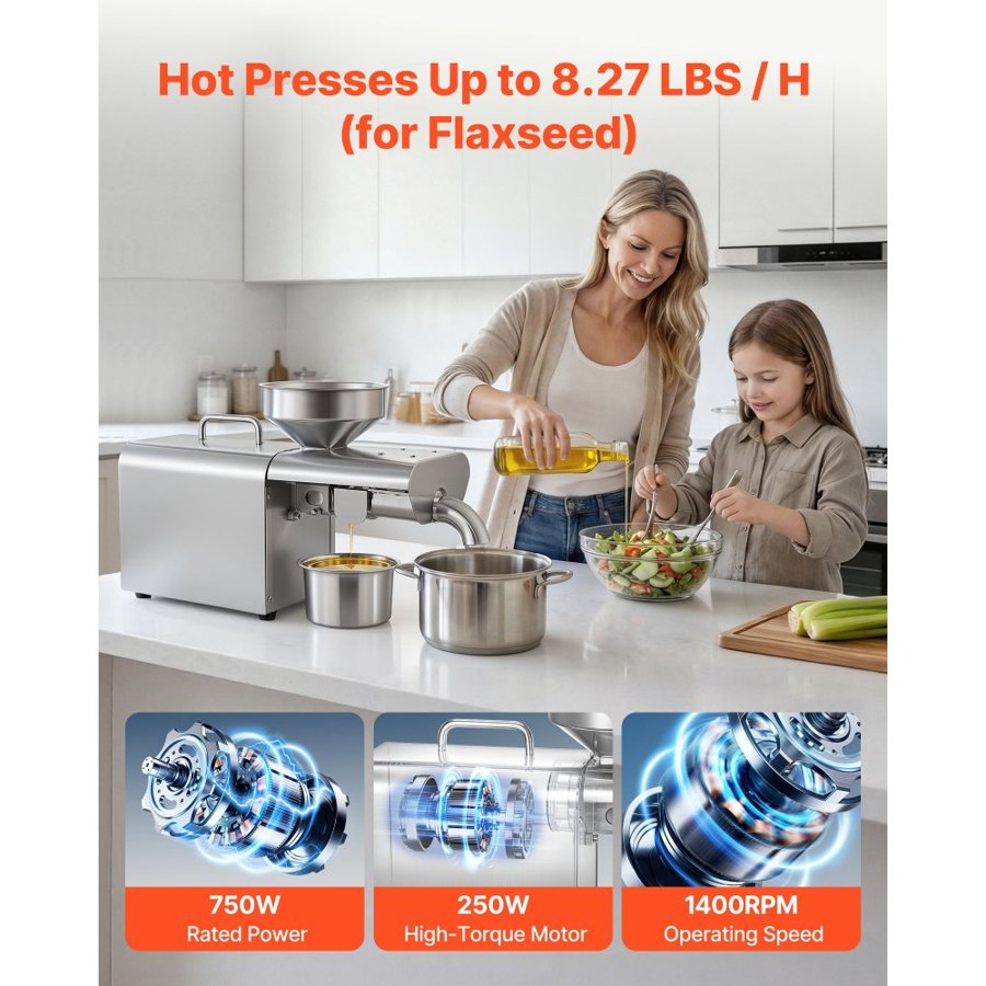 VEVOR Hot Oil Press Machine – 750W, 50-300℃, 3.75 kg/h