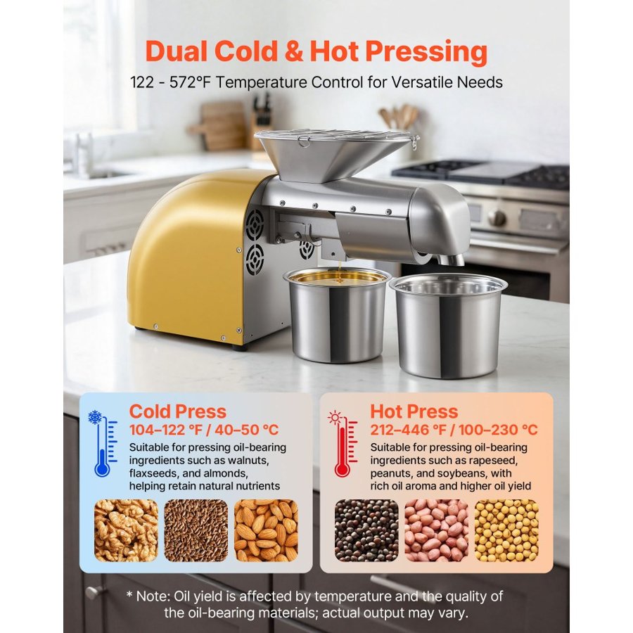 VEVOR Oil Press Machine – 1250W, 5KG/H Hot & Cold Press