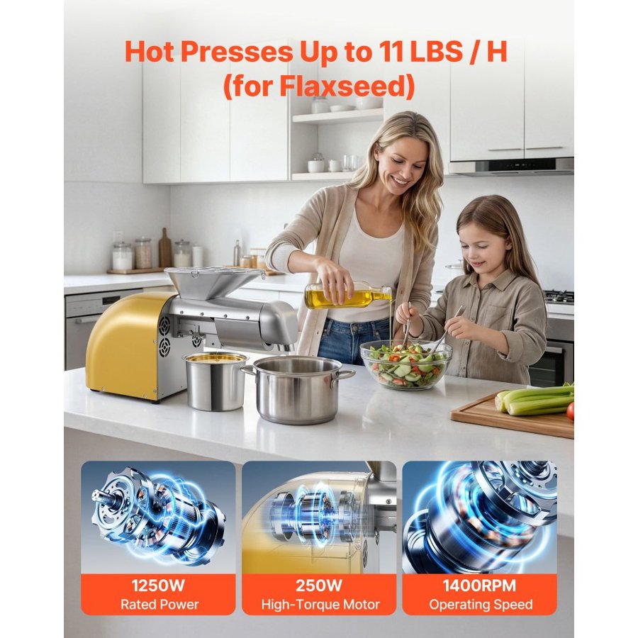 VEVOR Oil Press Machine – 1250W, 5KG/H Hot & Cold Press