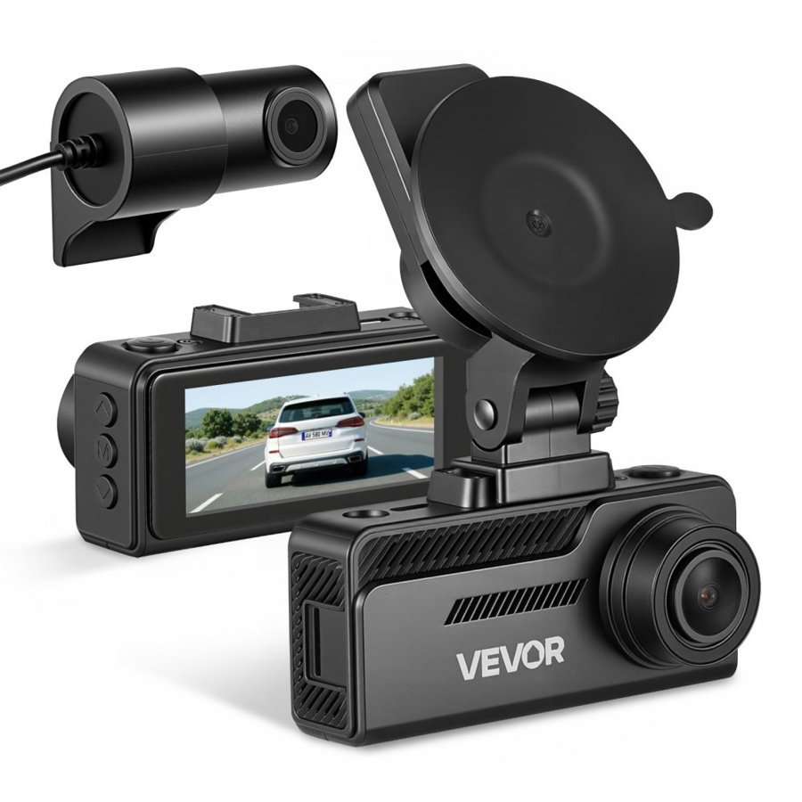 VEVOR Dash Cam Front and Rear, 4K+1080P, 32 GB Card Included, Dual Channel Dash Camera for Cars with Built-in GPS, G-Sensor, Front 129° & Rear 125°, 80.8 mm Large Screen, Loop Recording, Parking Mode