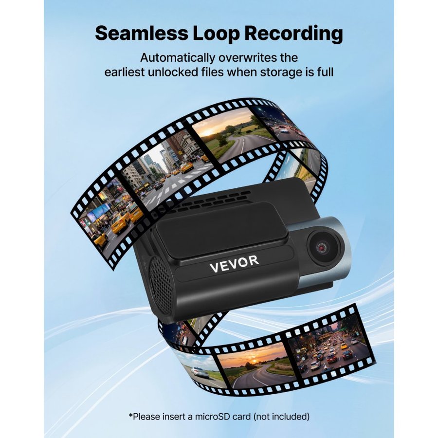 VEVOR video reģistrators priekšā un aizmugurē 4K+1080P, WiFi vadība ar lietotni, divu kanālu auto video reģistrators, ekrāns, cilpas ieraksts, stāvvietas režīms