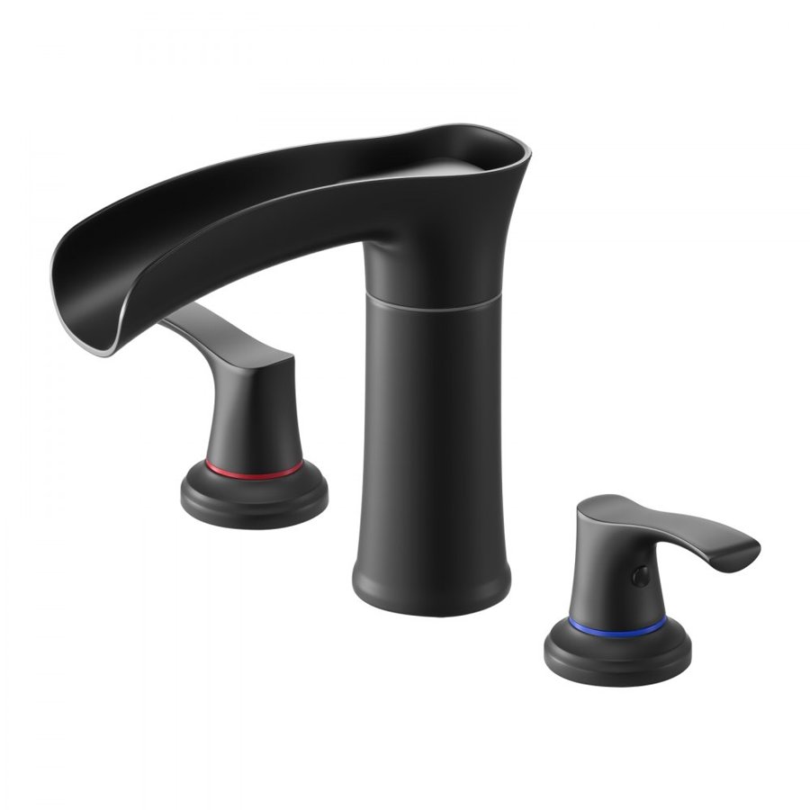 VEVOR Roman Tub Faucet, 3 Hole Waterfall Bathtub Faucet, Zinc Alloy Bath Tubs Faucets Set with 2 Handles, Roman Tub Faucets Deck Mount for Pet Washing, Adult Bathing, Matte Black, Temperature Control