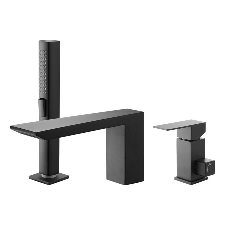 VEVOR Roman Tub Faucet, 3 Hole Waterfall Bathtub Faucet,  Roman Bathtub Faucets Set with Shower Head & 1 Handle, Deck Mount Bath Tub Faucets Set for Baby Care, Matte Black, Stainless Steel, Drip-Free
