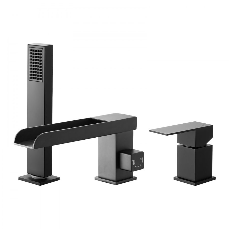 VEVOR Roman Tub Faucet, 3 Hole Waterfall Bathtub Faucet, Widespread Roman Tub Faucets with Shower Head & 1 Handle, Romans Bathtub Faucets for Pet Washing, Adult Bathing, Matte Black, Stainless Steel