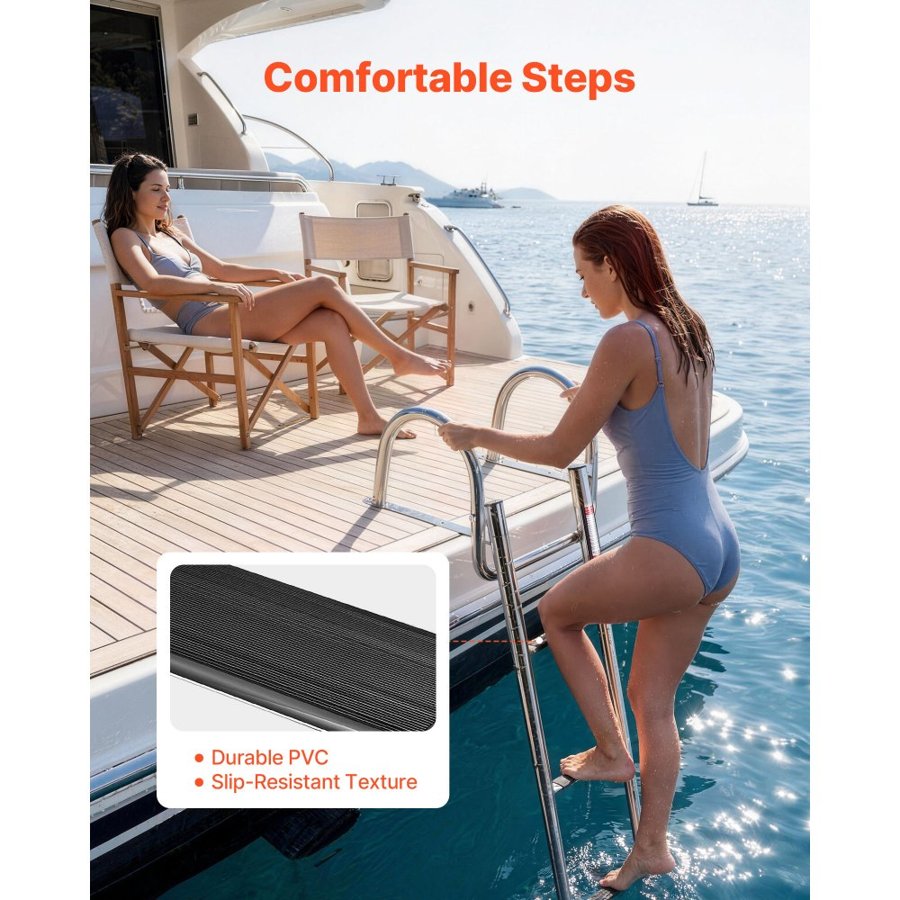 VEVOR Boat Ladder, 4 Steps, Stainless Steel Telescoping Folding Swim Deck Ladder for Rear Entry Inboard, 272.16 kg Capacity with Wide Anti-Slip Steps & Handrails, for Outboards, Yacht, Pontoon Boats