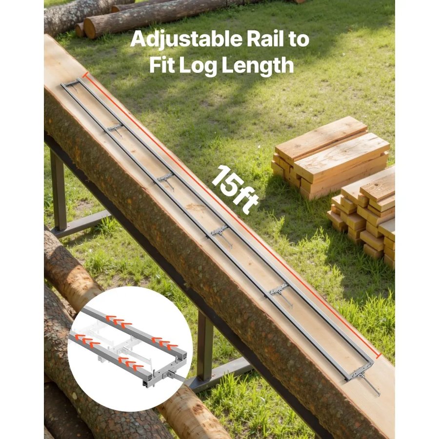 VEVOR Chainsaw Mill Kit – 15 ft Rail, 6 Crossbar System