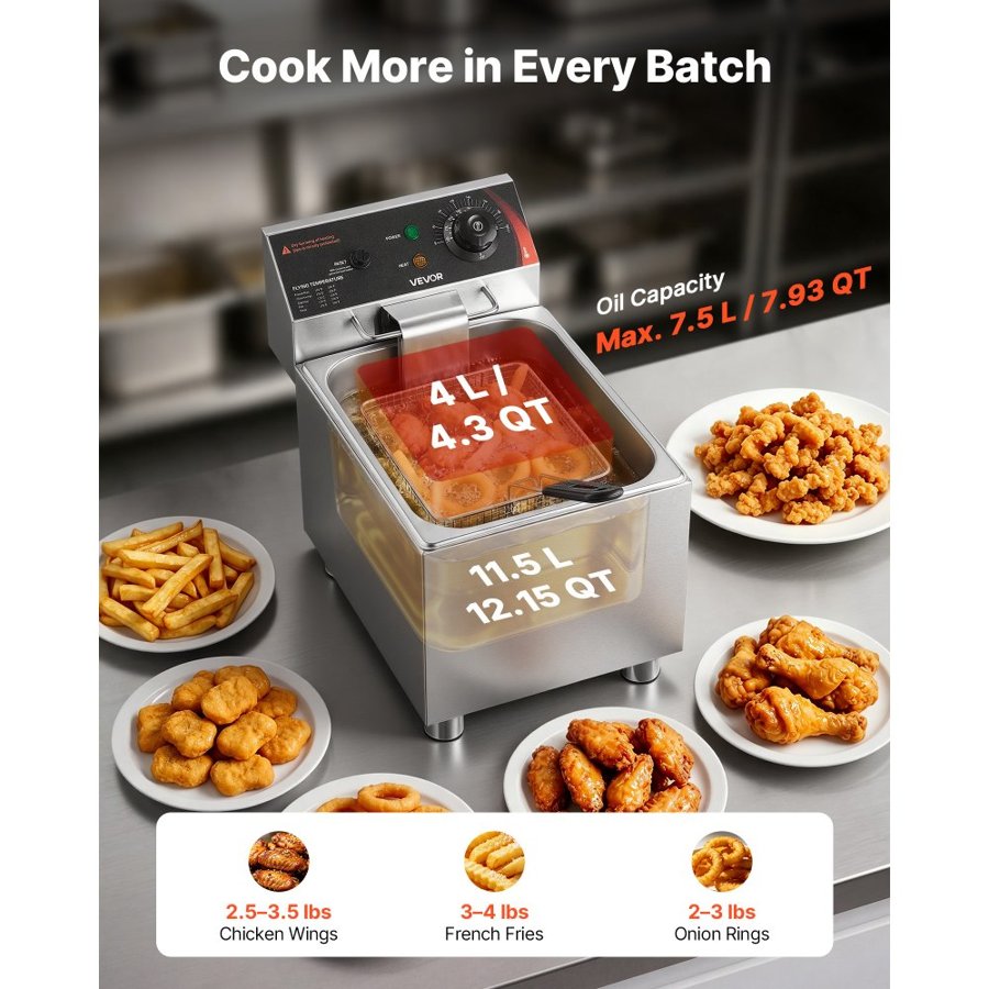 VEVOR Commercial Electric Deep Fryer – 7.5 L, 2500W