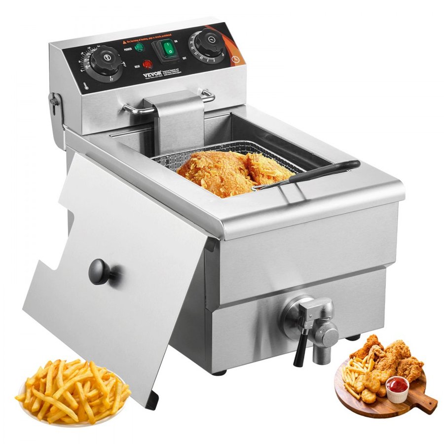VEVOR Commercial Deep Fryer, 3000W Electric Countertop Fryer with Basket, 11.6Qt / 11L Stainless Steel Single Oil Fryer with Time & Temp Control, Overheat Protection, for Kitchen Restaurant Use