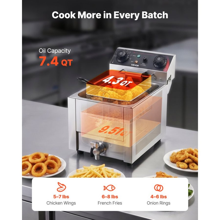 VEVOR Commercial Electric Countertop Deep Fryer – 6.8L 2500W