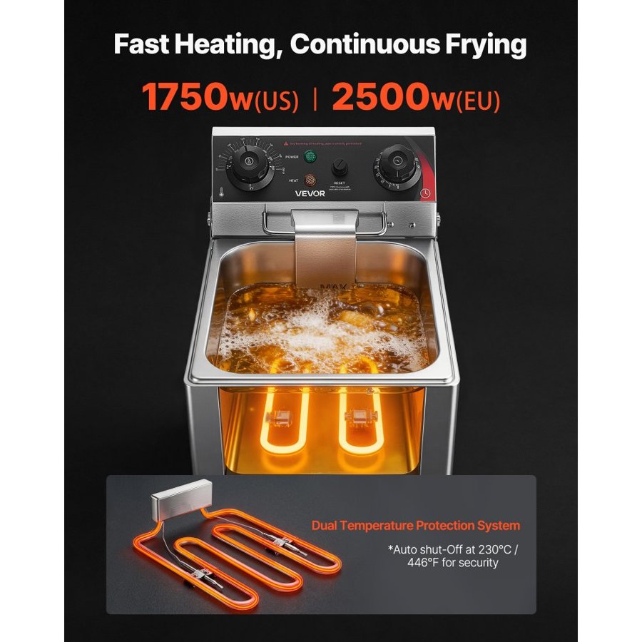 VEVOR Commercial Electric Countertop Deep Fryer – 6.8L 2500W