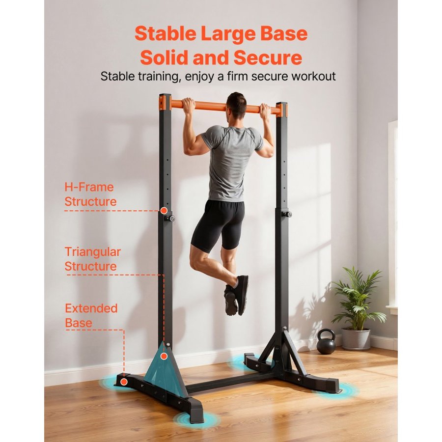 VEVOR Pull Up Bar, 150kg Capacity Portable Pullup Bar Station, Pullup Bars Free Standing with H-Frame Structure & Heavy-Duty Steel Tube, 8 Level Height Adjustment Gravity Fitness for Arms Back Chest