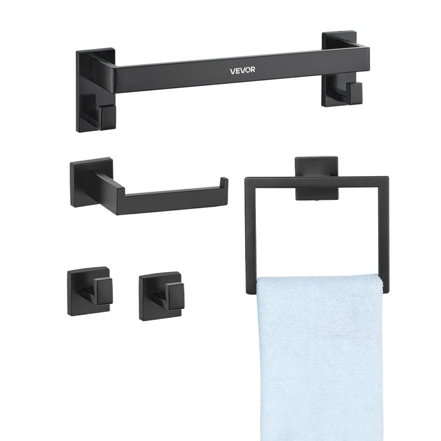 VEVOR Matte Black Bathroom Set – 5 Pcs Wall Mounted