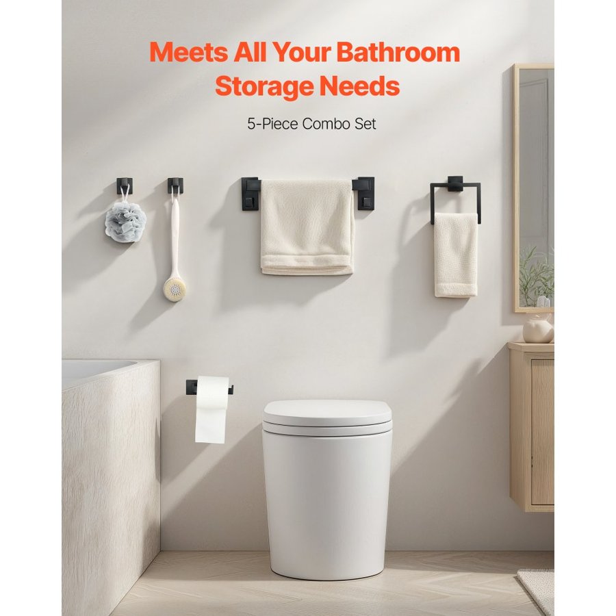 VEVOR Matte Black Bathroom Set – 5 Pcs Wall Mounted