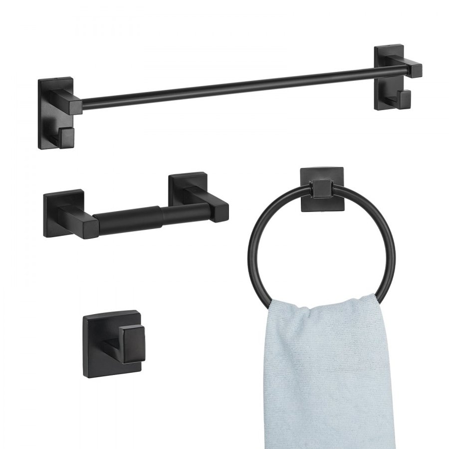 VEVOR Matte Black Towel Bar Set – 24", 4-Piece, Wall Mount