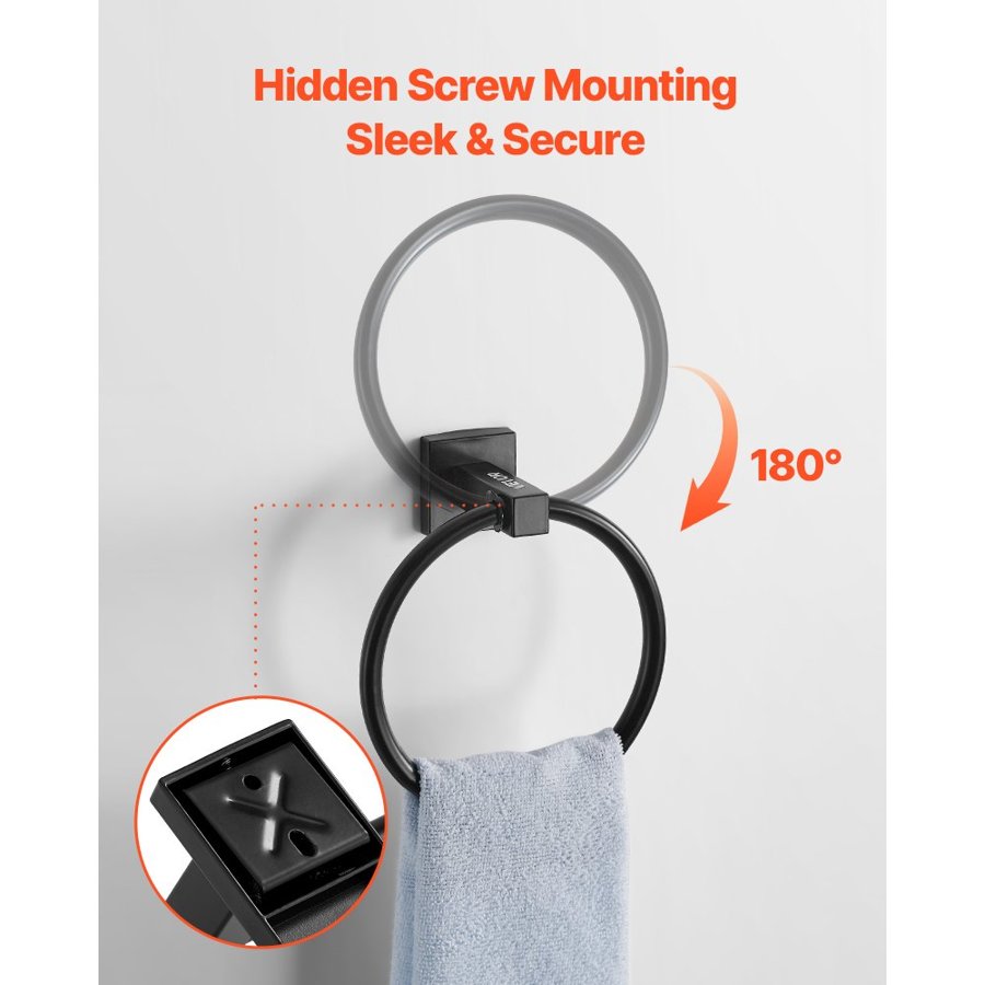 VEVOR Matte Black Towel Bar Set – 24", 4-Piece, Wall Mount