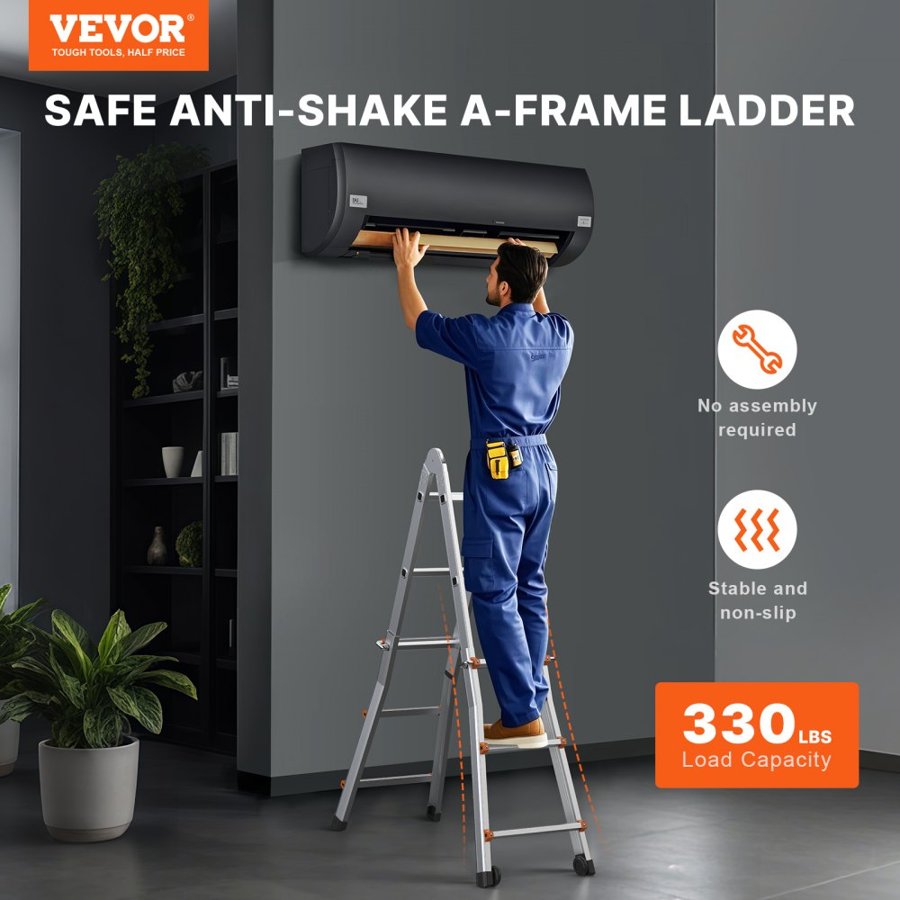 VEVOR Telescoping Ladder A Frame, 9.5 FT Compact Aluminum Extension Ladder, Multi-Function Portable Collapsible RV Ladder, Telescopic Ladder for Homework Stairs Indoor Outdoor Roof, 330lb Load