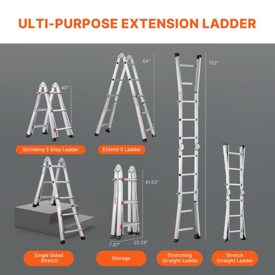 VEVOR 11 Foot Ladder – Telescoping A-Frame, 330 lb Load