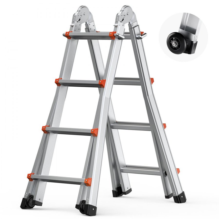VEVOR Telescoping Ladder A Frame, 13 FT Compact Aluminum Extension Ladder, Multi-Function Portable Collapsible RV Ladder, Telescopic Ladder for Homework Stairs Indoor Outdoor Roof, 330lb Load