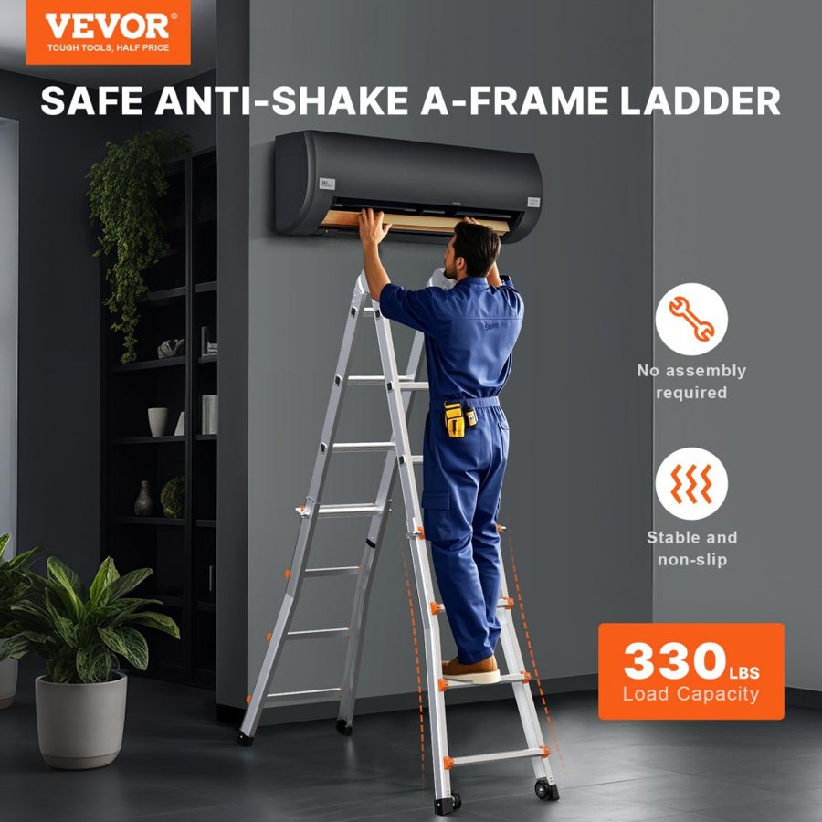 VEVOR Telescoping Ladder A Frame, 15.5 FT Compact Aluminum Extension Ladder, Multi-Function Portable Collapsible RV Ladder, Telescopic Ladder for Homework Stairs Indoor Outdoor Roof, 330lb Load