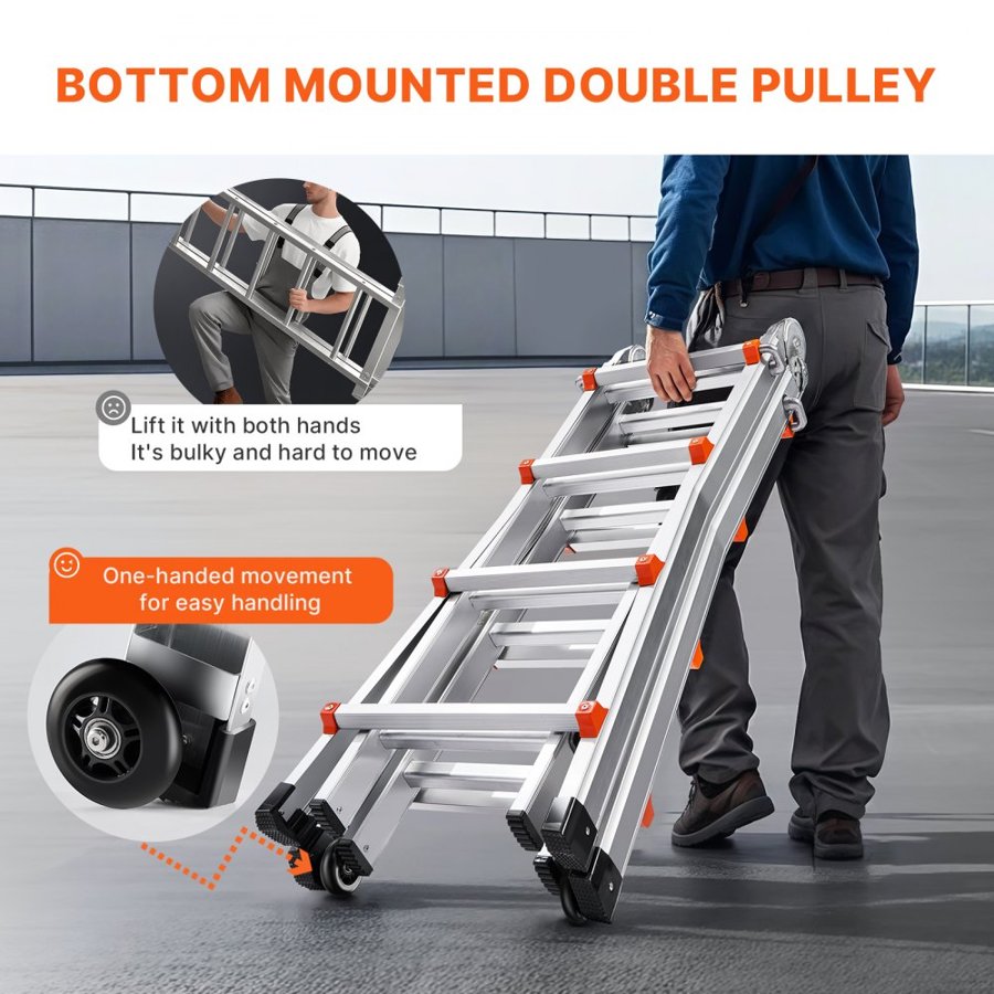 VEVOR Telescoping Ladder A Frame, 15.5 FT Compact Aluminum Extension Ladder, Multi-Function Portable Collapsible RV Ladder, Telescopic Ladder for Homework Stairs Indoor Outdoor Roof, 330lb Load
