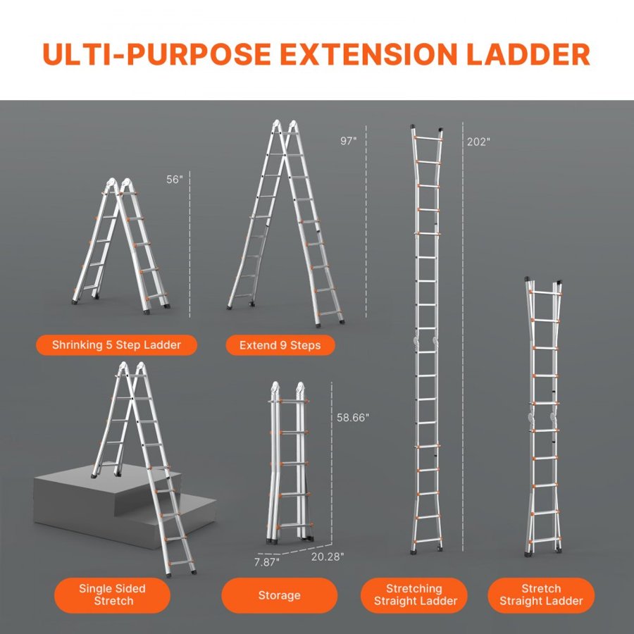 VEVOR 17' A Frame ladder – 330 lb Load, Up to 180°