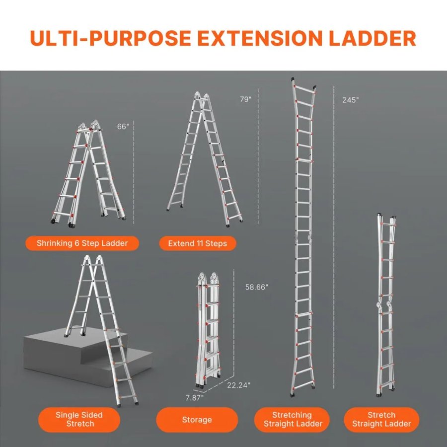 VEVOR Telescopic Ladder 20.5 FT – 330 lbs Capacity, 180°